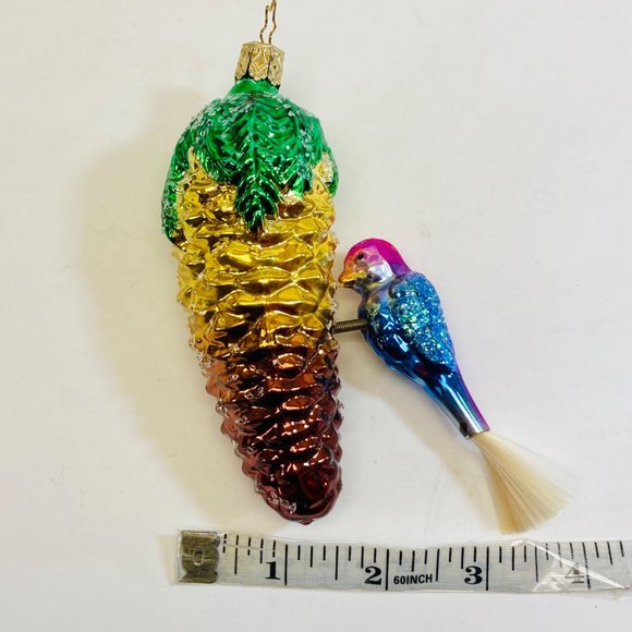 Vintage German Ornament Pinecone with Bird Blown Glass Sugar Glitter as is - Picture 12 of 13
